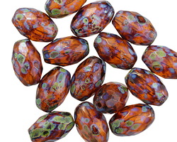 Czech Glass Dark Amber Picasso Faceted Rice 12x8mm