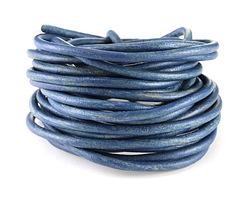 Natural Pacific Blue Round Leather Cord 4mm, 16 feet