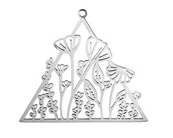 Stainless Steel Openwork Wildflowers Triangle Pendant 38x42mm
