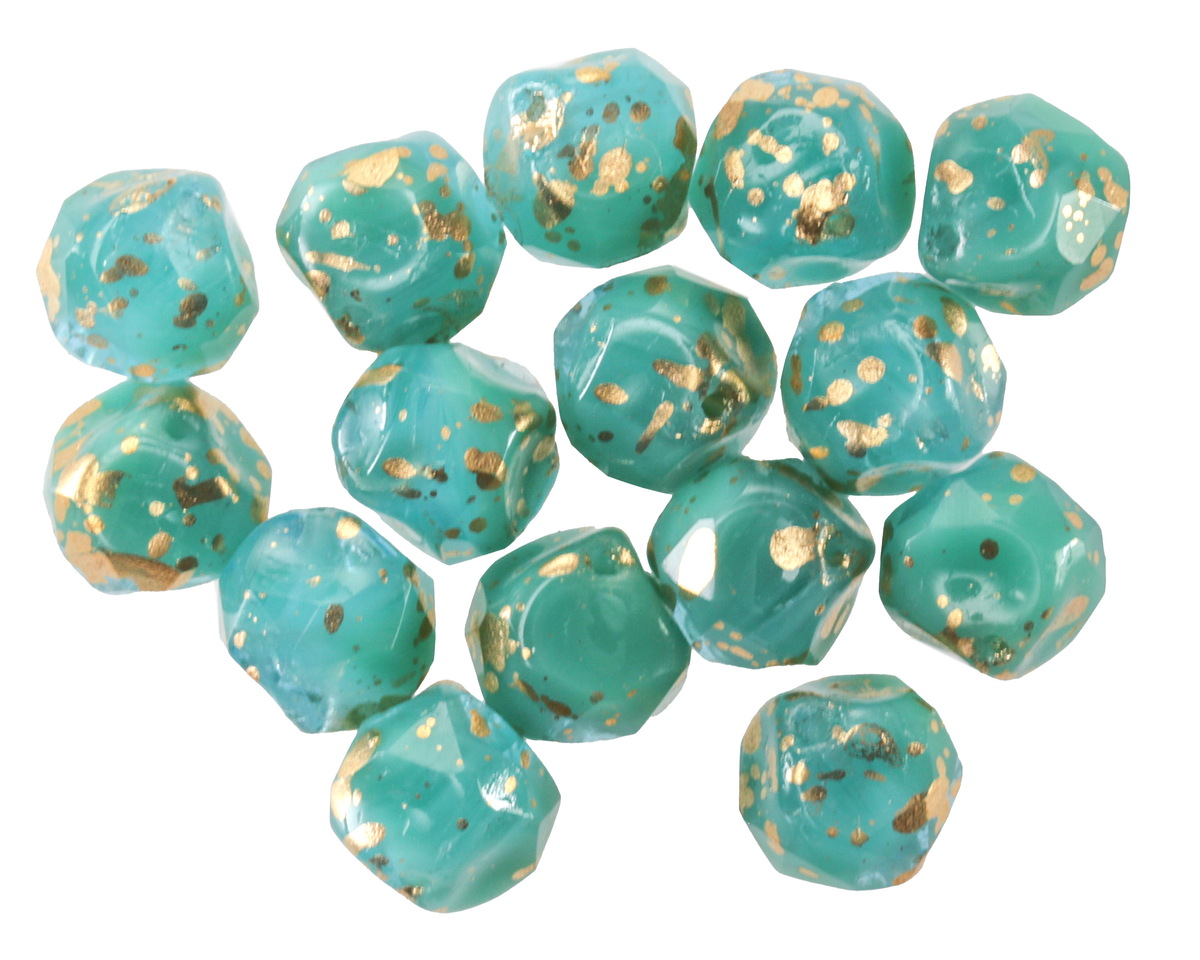 Czech Glass Turquoise Blue Mix w/ Antique Gold Finish Chandelier Cut 8mm