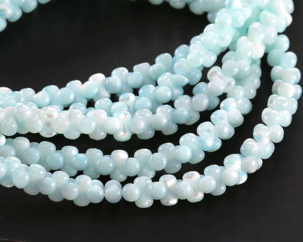 Aqua Mother of Pearl Peanut Beads 4x8mm