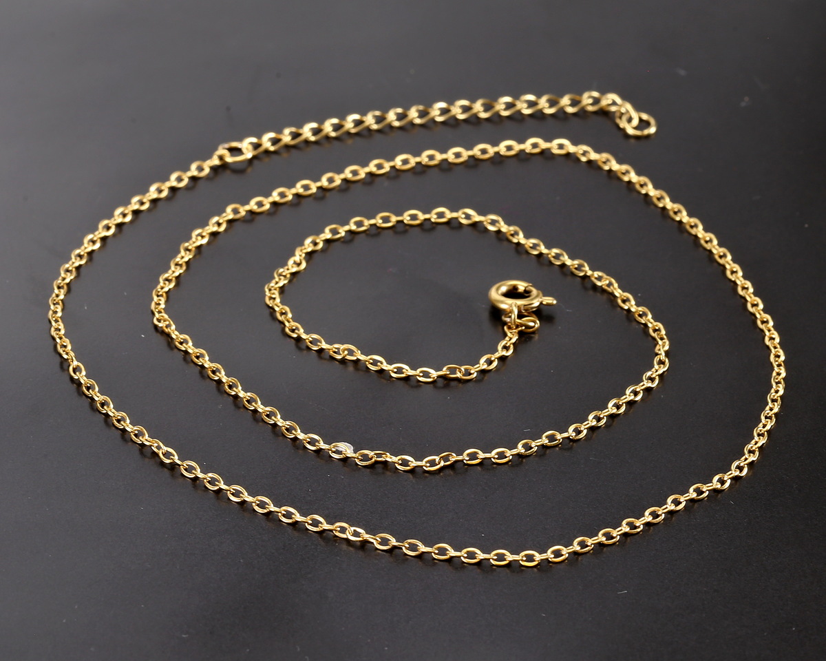 Waterproof 18K Gold PVD Plated Stainless Steel Delicate Cable Chain, 18" Finished w/ 2" extender, 2.25x1.75mm links