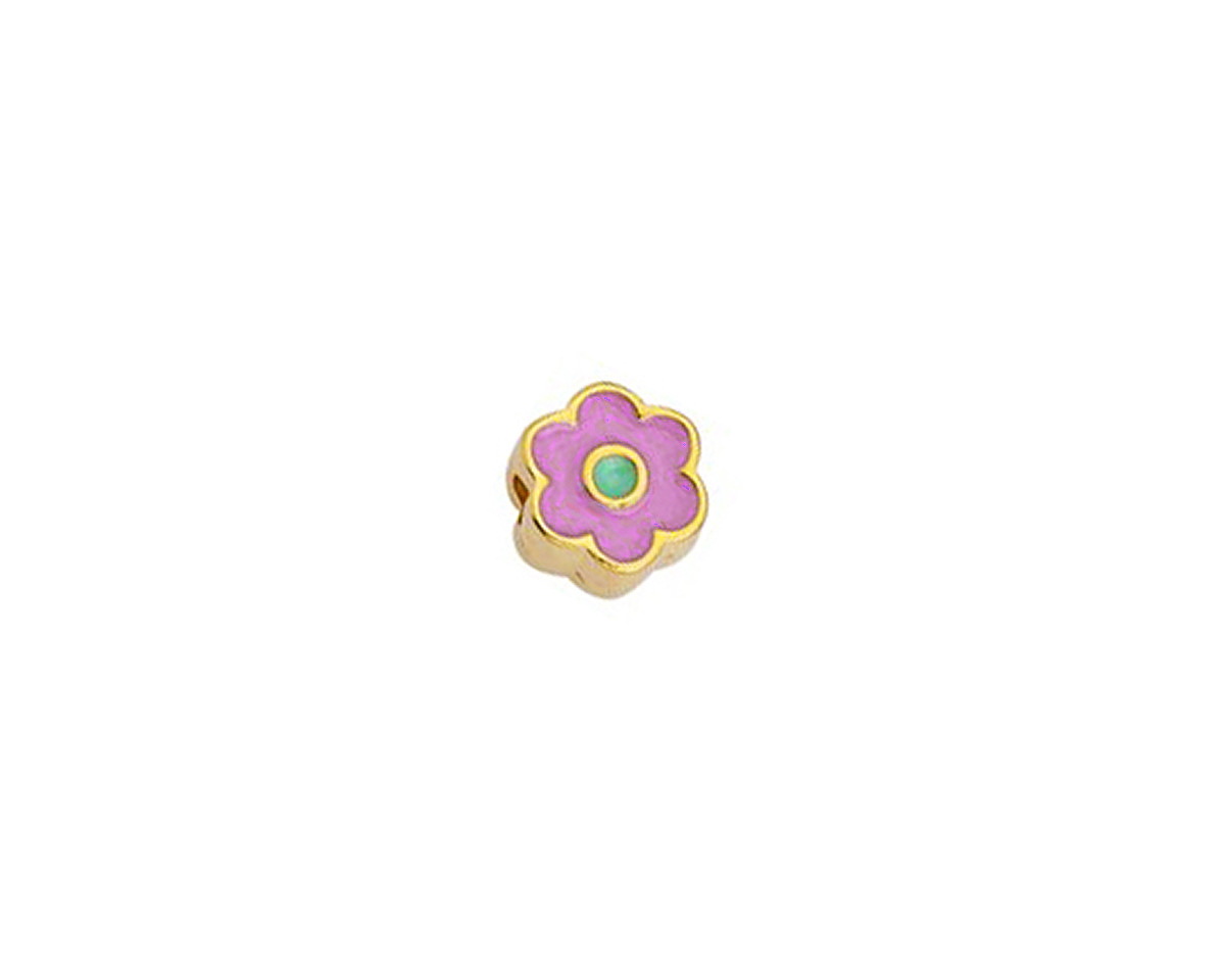 24K Gold (plated) Lilac/Green Enamel Daisy Bead 8mm