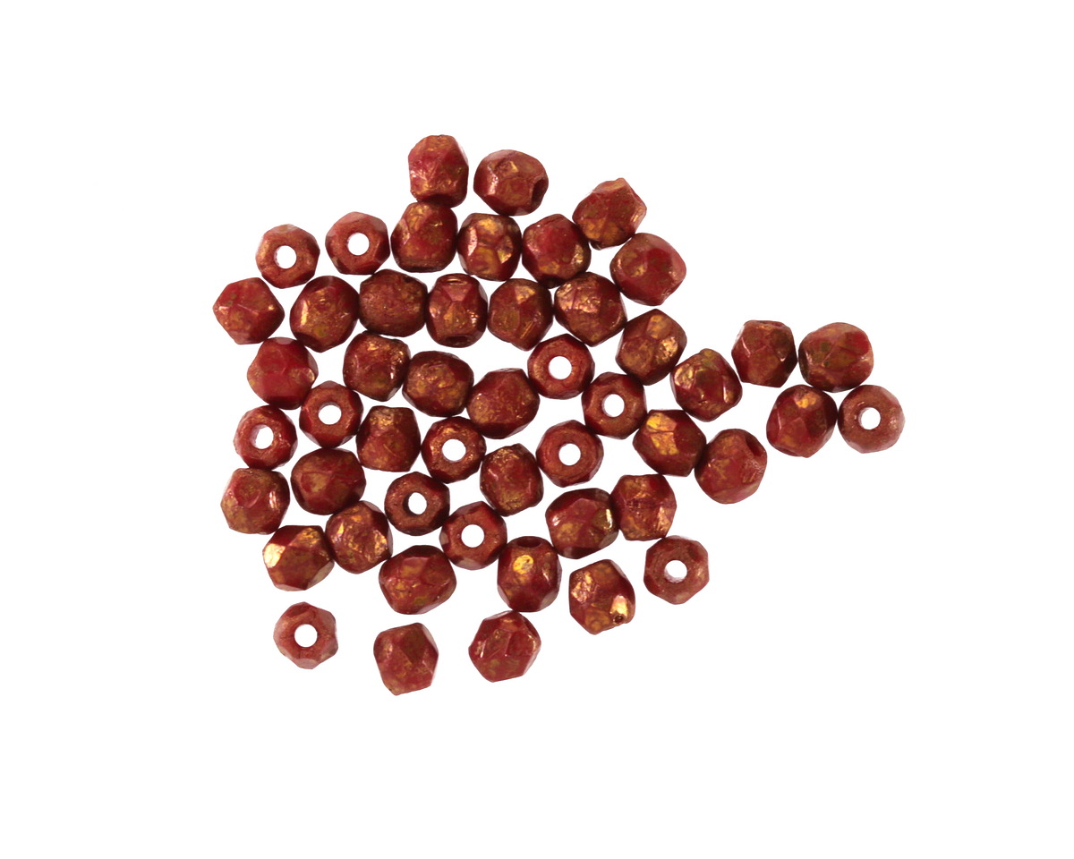Czech Glass Textured Oxblood w/ Gold Fire Polished Round 3mm