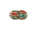 Nepalese Brass w/Coral & Turquoise Peanut Bead 18-21x11-12mm