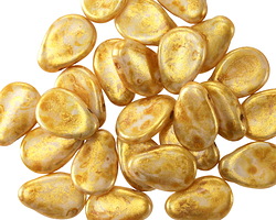 Czech Glass White w/ Gold Luster Flat Teardrop 8x11mm