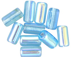 Czech Glass Aquamarine AB w/ Silver Lining Large Hole Tube 14x7mm