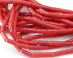 African Red White Heart Glass Tube 9-10x4mm