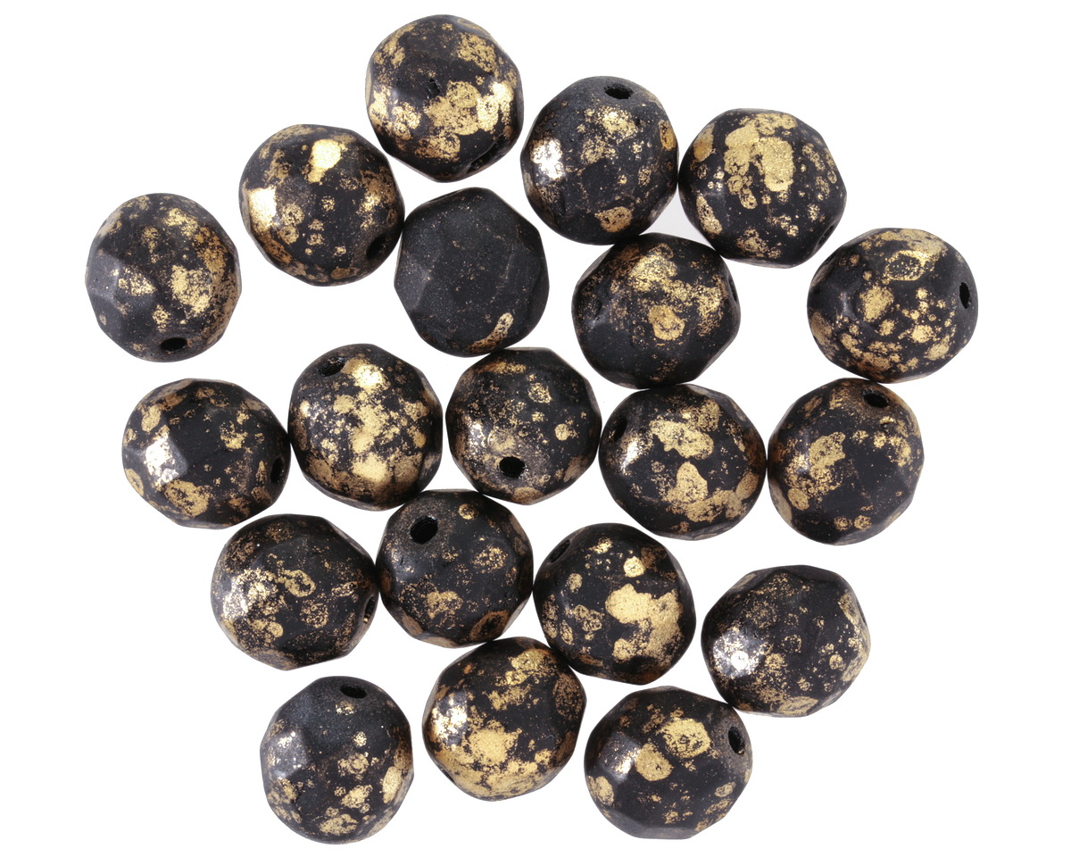Czech Glass Matte Jet w/ Gold Flecks Fire Polished Round 8mm