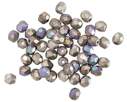 Czech Glass Matte Antique Silver AB Fire Polished Round 4mm