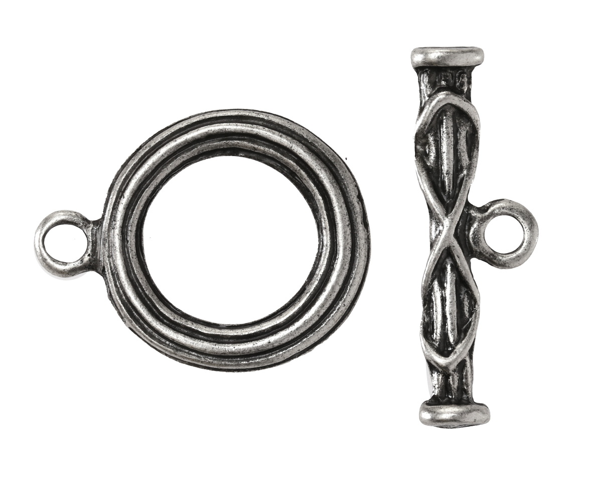 Antique Silver Finish Carved Toggle Clasp 25x20mm, 29mm Bar