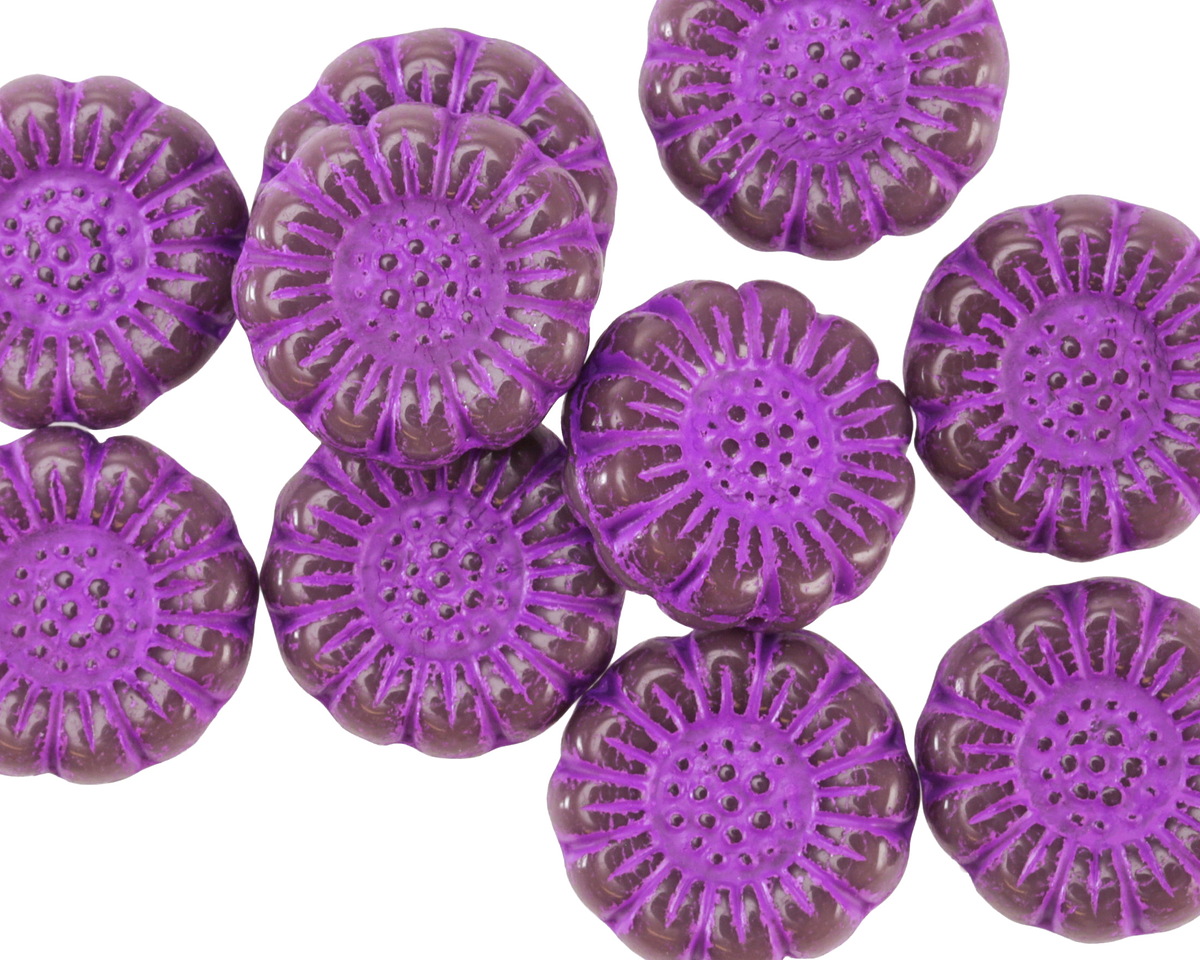 Czech Glass Thistle w/ Purple Wash Sunflower 13mm