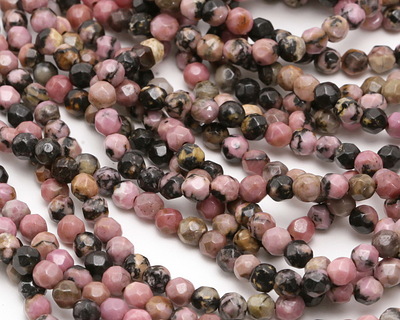Rhodonite (w/ extra black matrix) Faceted Round 4mm