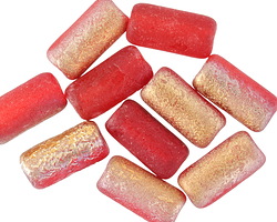 Czech Glass Textured Ruby w/ Copper Large Hole Tube 14x7mm
