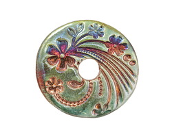 Xaz Raku Green Large Flower Coin 44-45mm