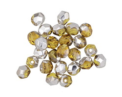 Czech Glass Amber w/ Silver Luster Fire Polished Round 5mm