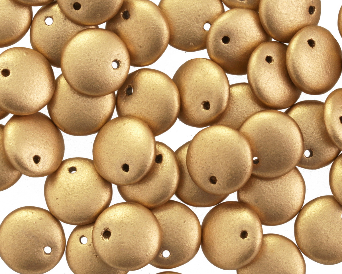 Czech Glass Matte Gold Top Drilled Lentil 9mm