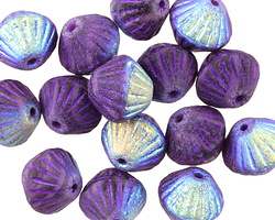 Czech Glass Electric Purple AB Textured Lined Bicone 10x11mm