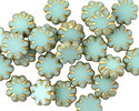 Czech Glass Mint Green w/ Etched Gold Finish Daisy 9mm