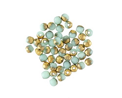 Czech Glass Textured Sweet Mint w/ Gold Finish Fire Polished Round 3mm