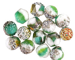 Czech Glass Fresh Mint w/ Rainbow Metallic Lantern 8mm