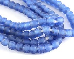 African Recycled Glass Moody Blue Tumbled Round 8-10mm