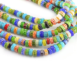 Millefiori Nepali-Style Glass Multi-color Rondelle 7-8.5x3.5-4mm
