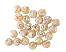 Czech Glass Ivory AB w/ Platinum Faceted Melon Round 6mm