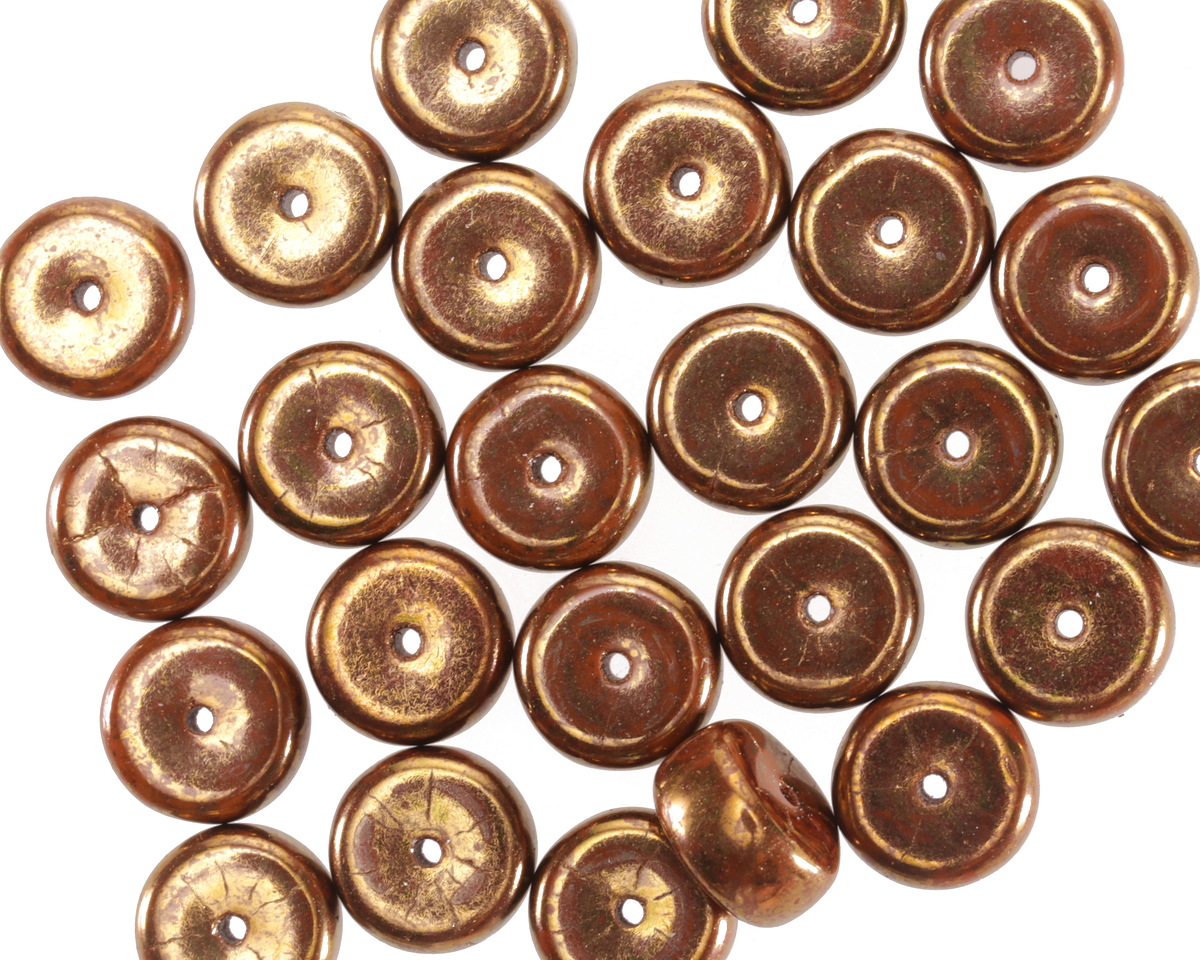 Czech Glass Burnt Umber w/ Bronze Luster Finish Heishi 4x8mm