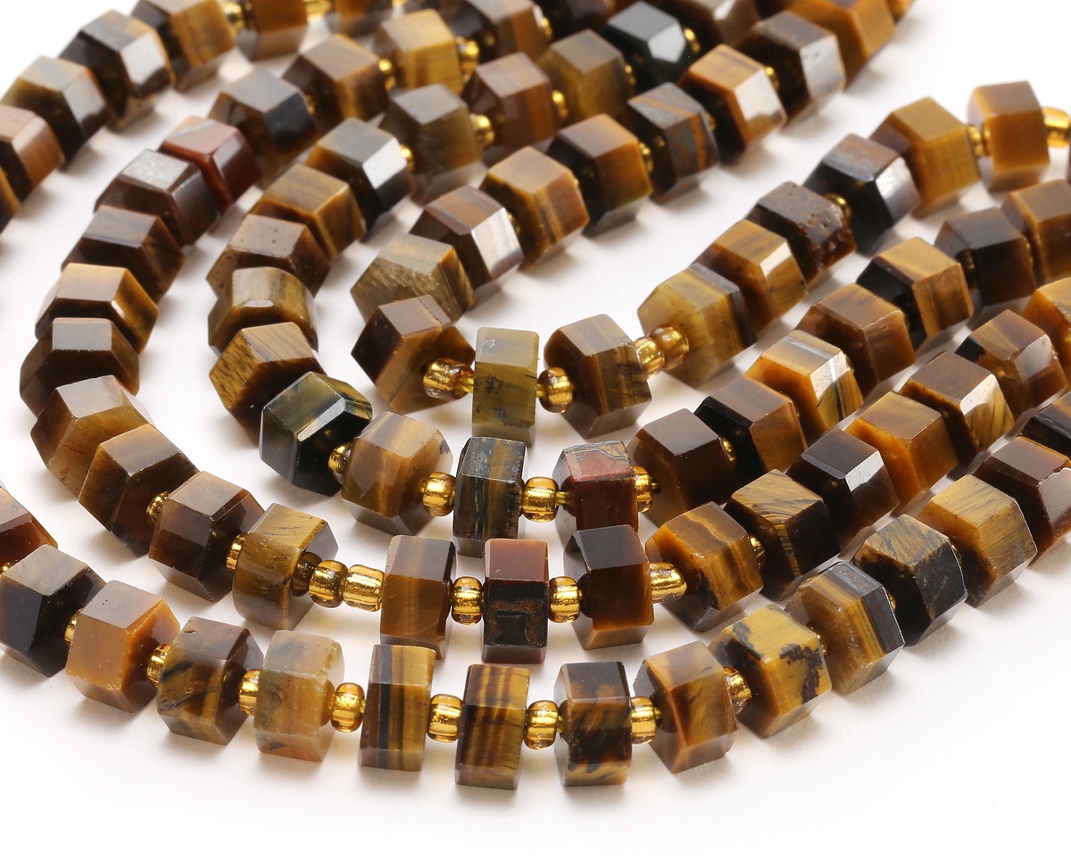 Tiger Eye Microfaceted Hexagon Heishi 4x8mm