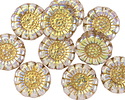Czech Glass Crystal AB w/ Gold Sunflower 13mm