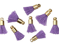 Purple w/ Gold (plated) Bead Cap Tiny Thread Tassel 14mm