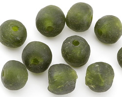 African Recycled Glass Dark Green Tumbled Round 12-16mm