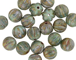 Czech Glass Jungle Green Picasso Melon Round 8mm