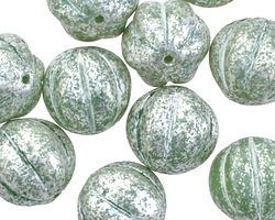 Czech Glass Celadon Green w/ Mercury Finish Melon Round 14mm