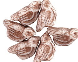 Czech Glass Matte White w/ Bronze Bird 11x22mm