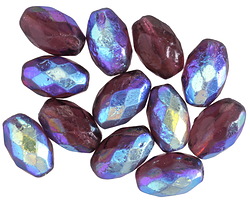 Czech Glass Textured Amethyst AB Fire Polished Rice 12x8mm
