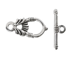 Mykonos Antique Silver (plated) Ornate Toggle Clasp Set, 28x14mm Toggle, 27mm Bar