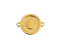 24K Gold (plated) Wax Seal Scallop Shell Coin Focal Link 21x16mm