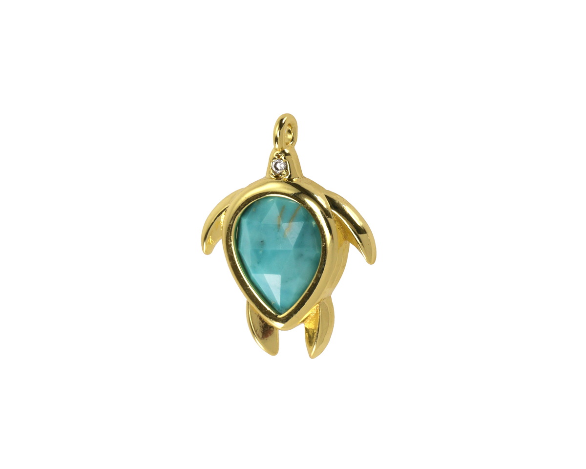 Turquoise Blue Magnesite w/ Gold Finish Sea Turtle Focal 15x19mm