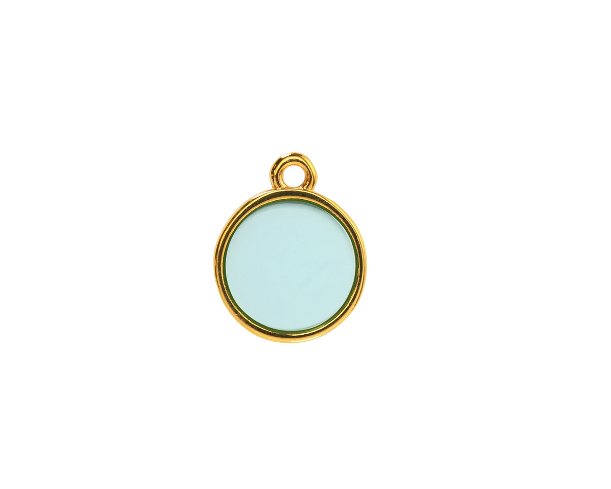 24K Gold (Plated) Transparent Sea Green Resin Round Focal 12x14mm
