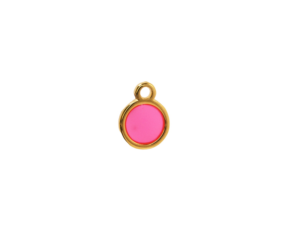 24k Gold (Plated) Transparent Paradise Pink Resin Round Focal 8x11mm