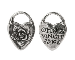 Green Girl Pewter "Love Conquers All" Flower Heart Focal 28x38mm