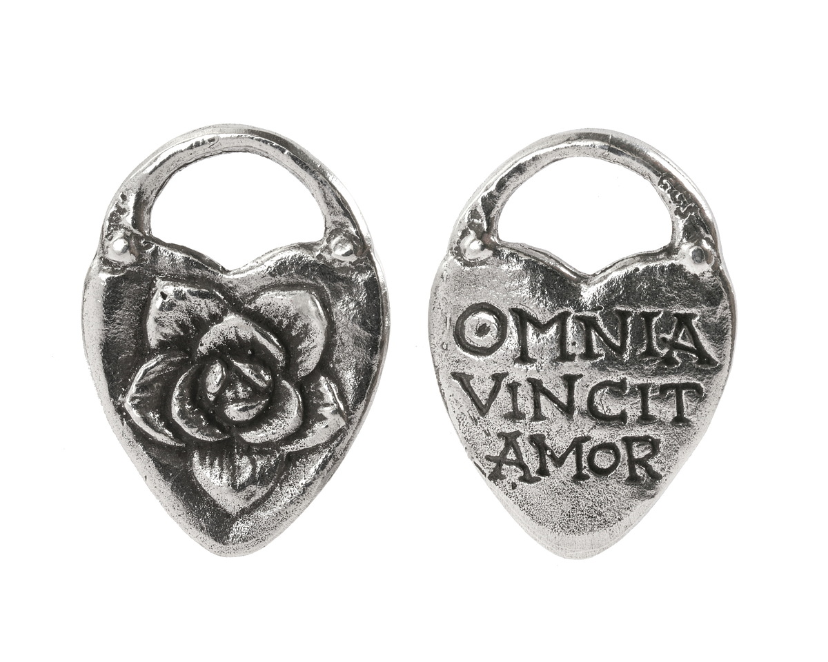 Green Girl Pewter "Love Conquers All" Flower Heart Focal 28x38mm