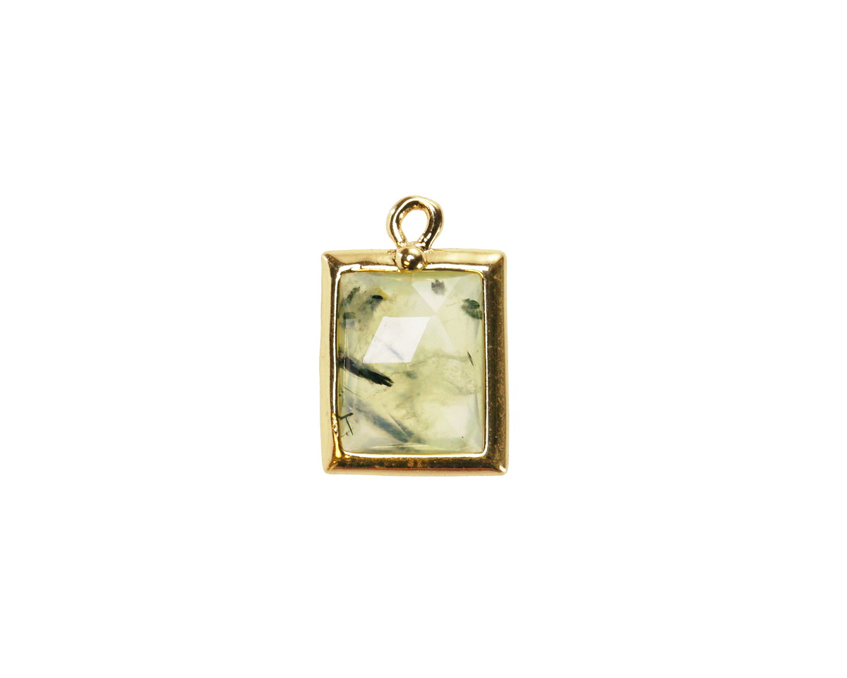 Prehnite w/ Gold Finish Faceted Rectangle Focal 10x15mm
