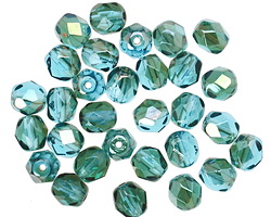 Czech Glass Twilight Capri Blue Fire Polished Round 6mm