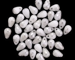 Czech Glass White w/ Silver Flecks Teardrop 4x6mm