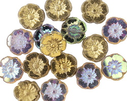 Czech Glass Crystal AB w/ Gold Finish Hibiscus Coin 9mm