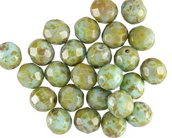 Czech Glass Turquoise Picasso Fire Polished Round 8mm