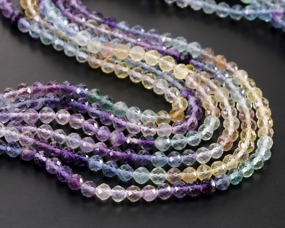 Rainbow Fluorite (AA) Ombré Microfaceted Round 4mm